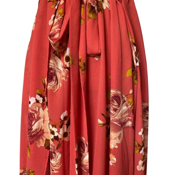 Privy Rose Floral Smocked High Low Wrap Style Flowy Front Tie Summer Sundress - Picture 7 of 11